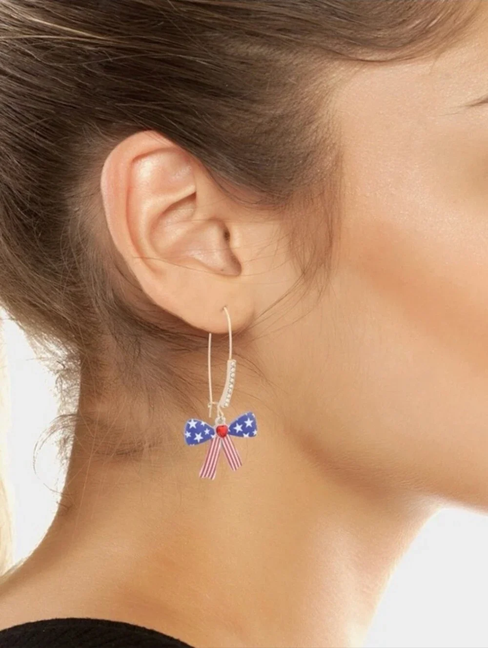 💙▪️Betsey Johnson ▪️Americana Patriotic Bow  Shephard Hook Drop Earring